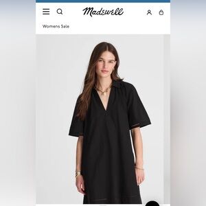 *NWT* Madewell Poplin Splitneck Mini Shirtdress in Black. Size: XS